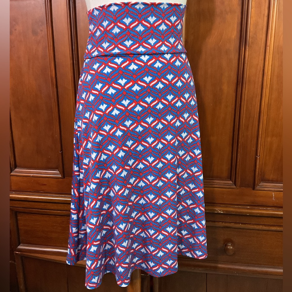 LULAROE AZURE Skirt ***BNWT** SizeS, MSRP $35, GORGEOUS Geometric Red Blue White